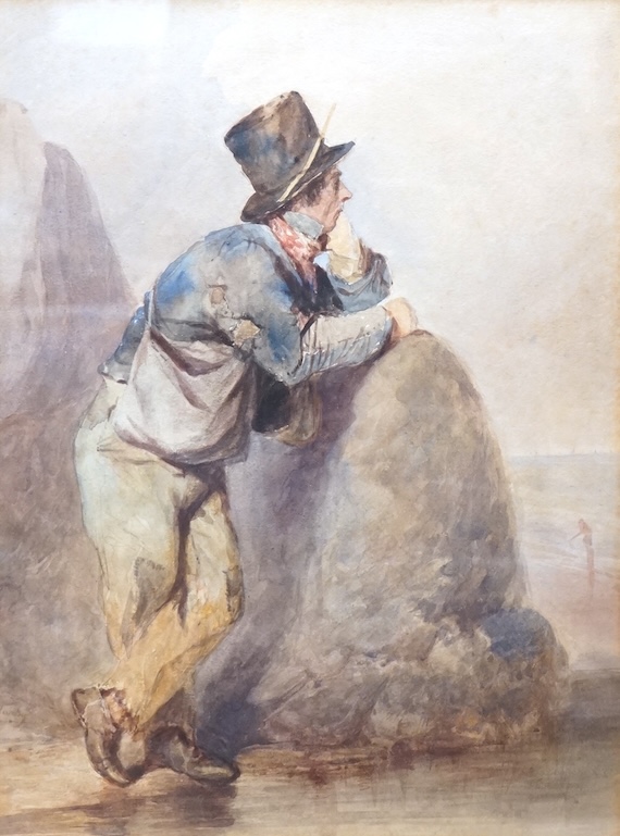 J. Handy, Study of a vagabond before the coast, signed, 36 x 26cm, watercolour